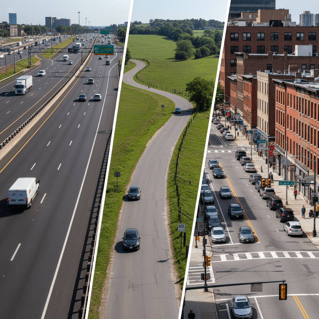 Motorväg, landsväg och stadsväg